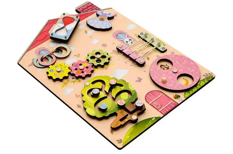 Дерев'яний бізіборд PuzzleOk Будиночок Счастина розвиваюча дошка для малюків від 1 року (Puz-01025) - фото 2