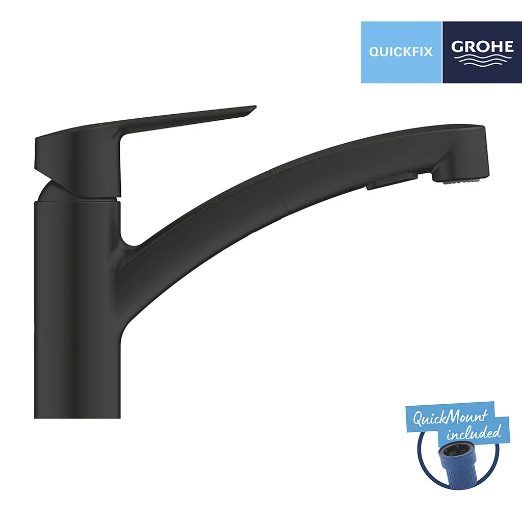 Змішувач для кухні Grohe QuickFix Start 303072431, Чорний матовий - фото 3