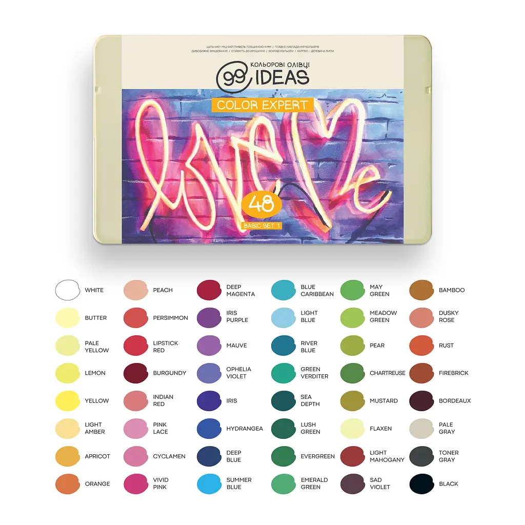 Набір олівців кольорових 99IDEAS "Color Expert" 48 кольорів, Basic Set 1, металева коробка, 99CE-48BAS1 - фото 3