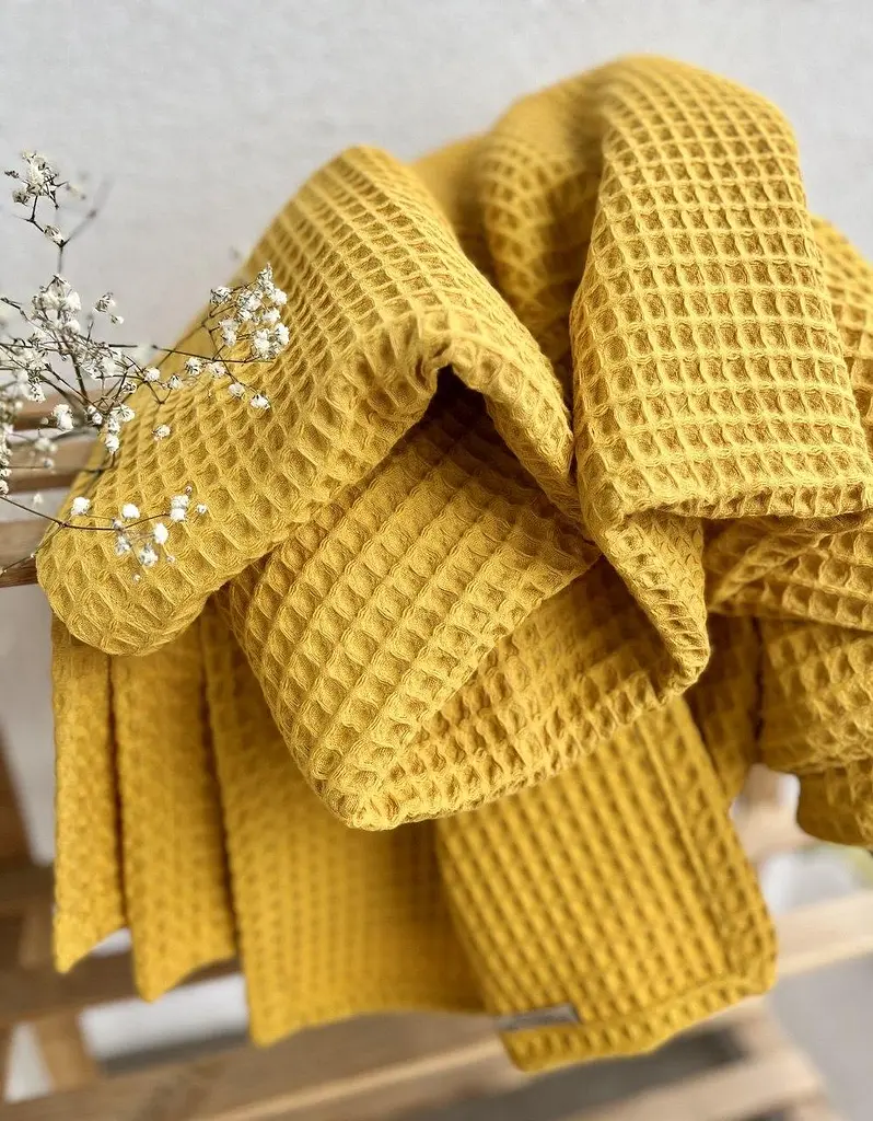 Покривало Zeintex Greece вафельне бавовняне гірчичне 230х320 см - фото 5