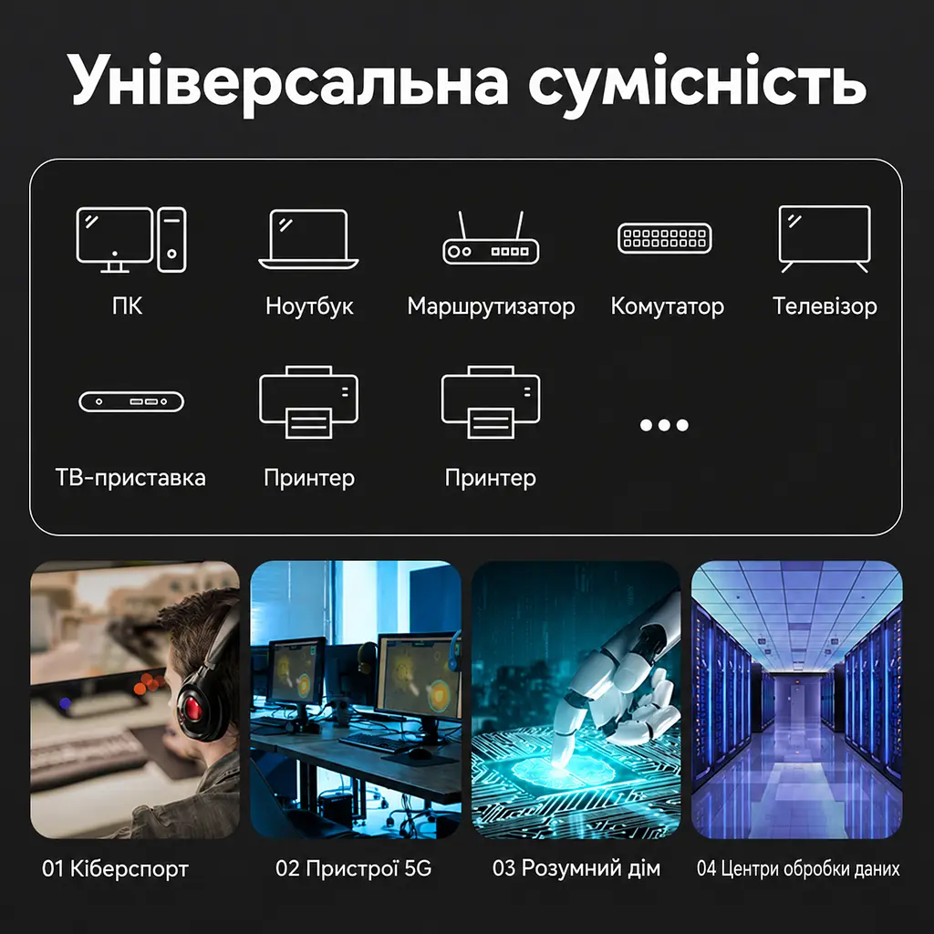 Мережевий кабель Ethernet Vention 0,5 м патч-корд RJ45 штекер на RJ45 штекер Cat.8 до 40 Гбіт/с екранування S/FTP провідники з безкисневої міді позолочені контакти 2000 МГц чорний (IKABD) - фото 11