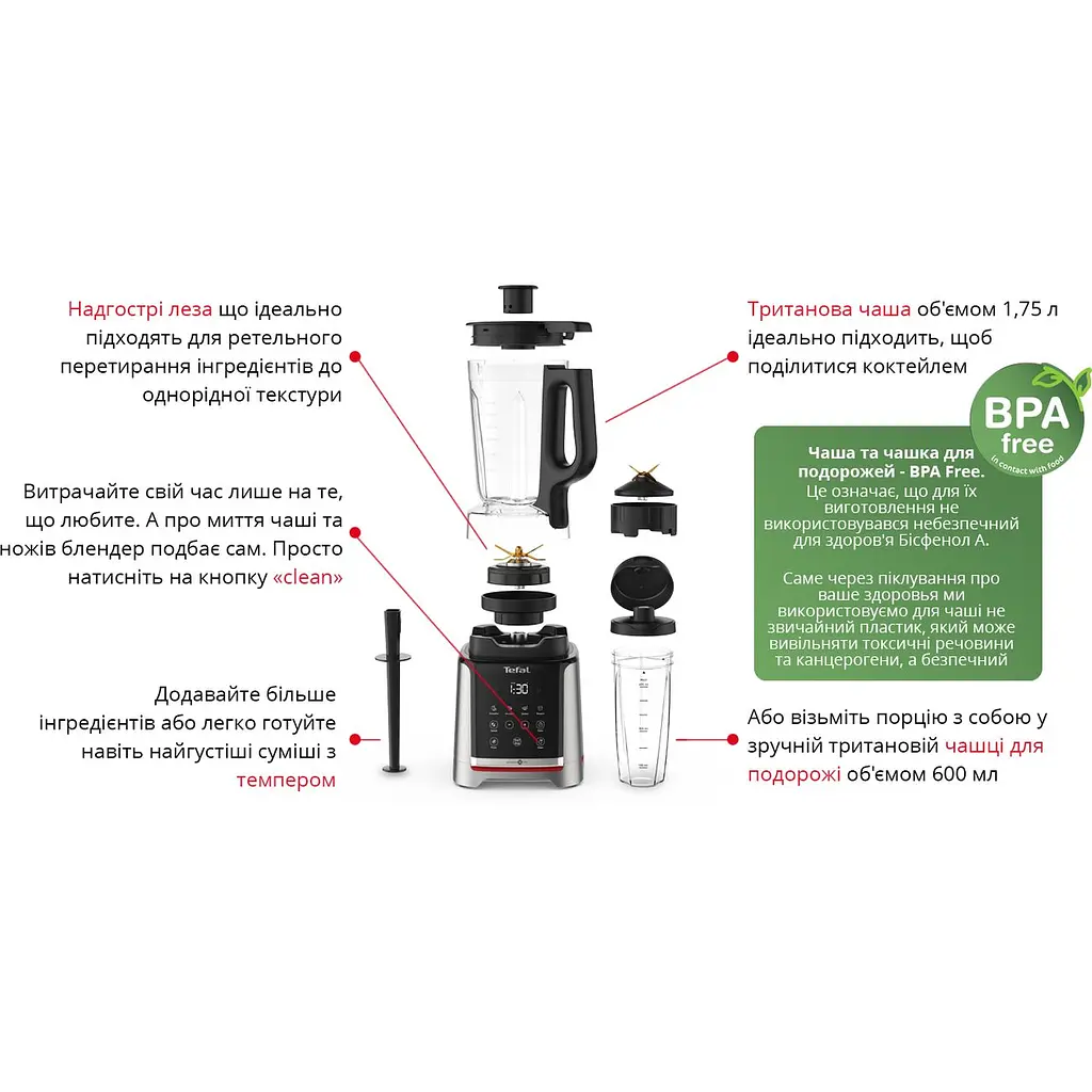 Блендер стаціонарний Tefal InfinyMix+ 1600 Вт чаша 1750 мл стакан 600 мл сріблясто-чорний (BL91HD31) - фото 11