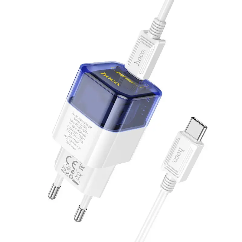 СЗУ Hoco C125A Transparent PD20W (1USB-C) + кабель Type-C to Type-C - фото 3