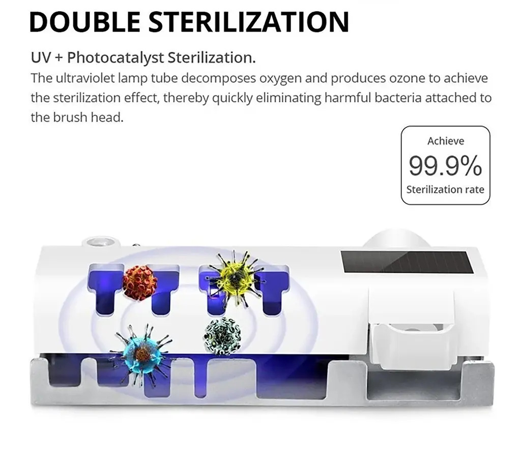 Стерилізатор тримач для зубних щіток на 4 секції з дозатором Multi-function Toothbrush Sterilizer UV, Yu Xin Білий 85810 - фото 7