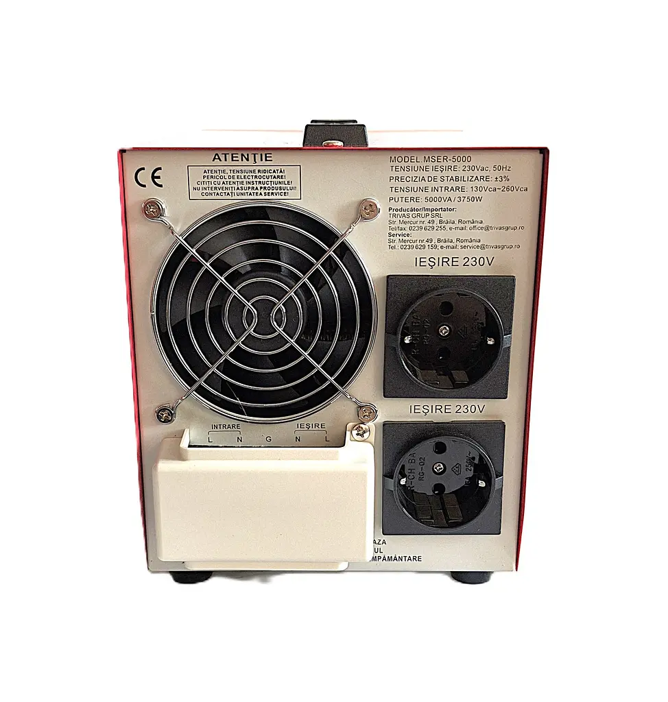Стабілізатор напруги сервопривідної Conter MSER 3750 Вт, 5000 ВА, 230В±3%, 130-260В, однофазний 2 розетки LED дисплей, підлоговий - фото 7