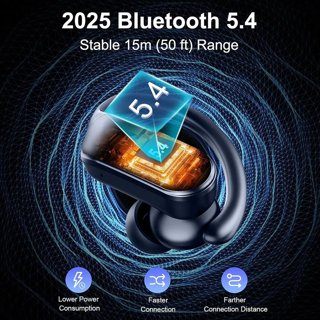 Бездротові спортивні навушники Ordtop Bluetooth 5.4 із захистом IPX8 та LED екраном - фото 7