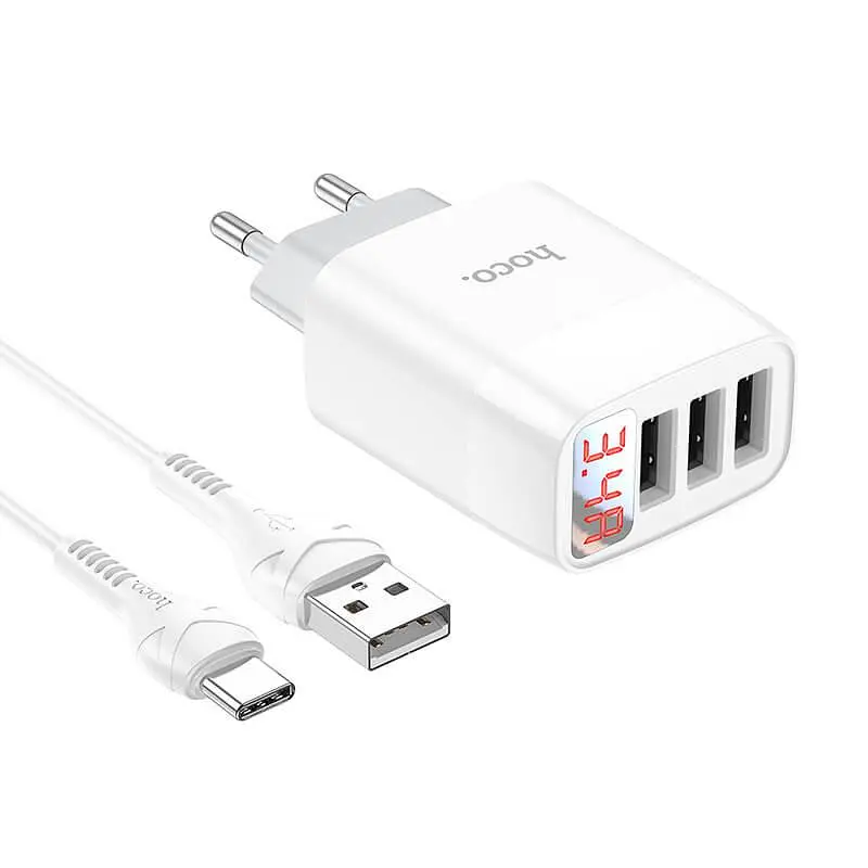 Зарядное устройство Hoco C93A 3 USB-порта с экраном набор с кабелем Type-C - фото 4