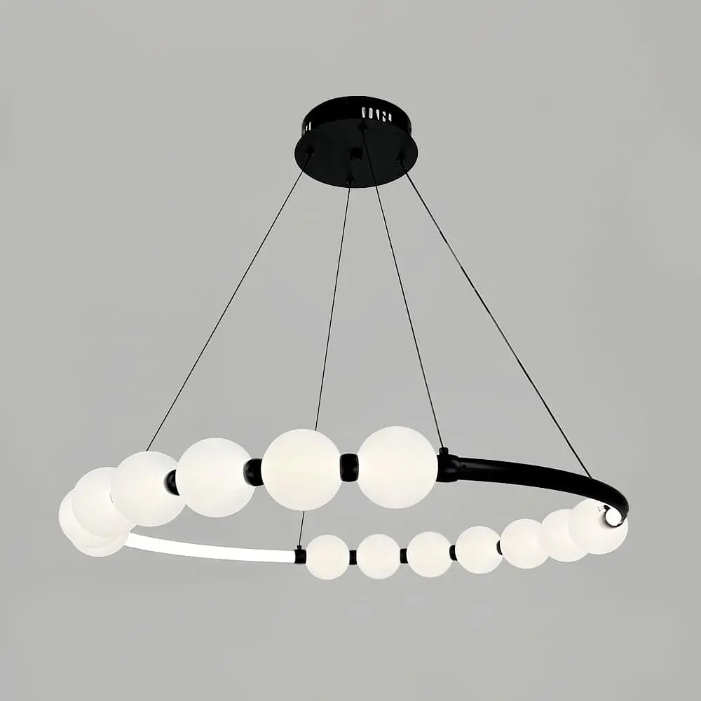 Черная люстра Nordic Pearl с плафонами жемчужинами Ø 80 см | Line F | Ст. SG33-800 BK - фото 2