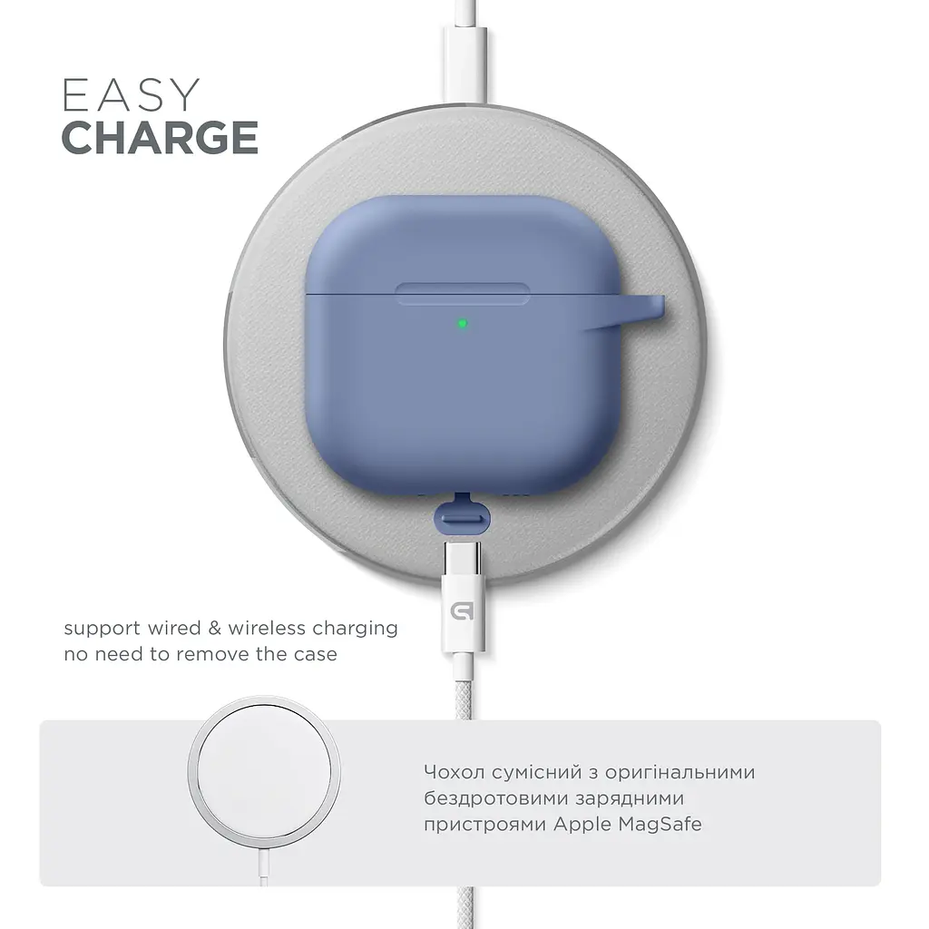 Силіконовий чохол для навушників Apple AirPods 4, Hang Case, фіолетовий, ультратонкий захисний кейс товщиною 2 мм, захист від подряпин, пилу та ударів, компактний, з карабіном для кріплення, ArmorStandart (ARM81282) - фото 7