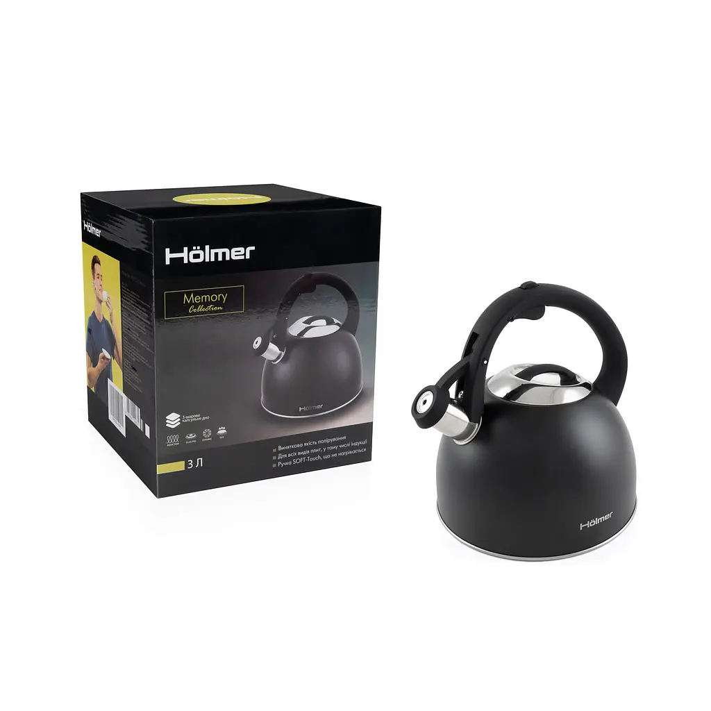 Чайник Holmer зі свистком, 3 л, чорний (WK-1430-BCSB Memory) - фото 10