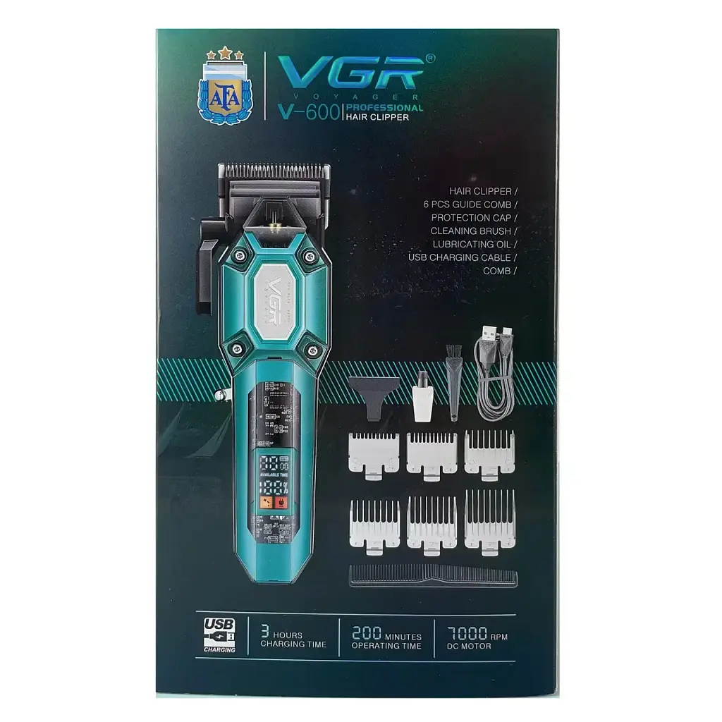 Машинка для стрижки (clipper) VGR V-600 Green, 6 насадок, регулятор висоти, LED display, 7000 RPM - фото 6