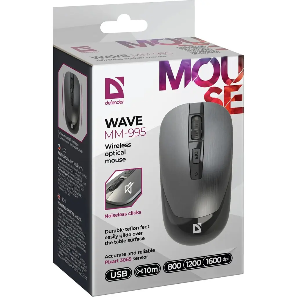 Компьютерная мышка Defender Wave MM-995 беспроводная 4 кн. до 1600 dpi бесшумная серая (52993) - фото 2