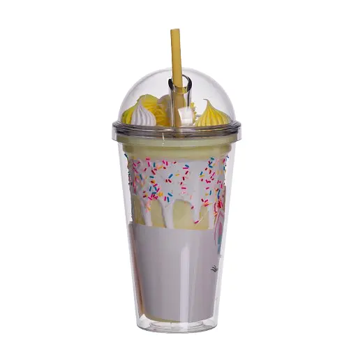 Пластикова склянка з трубочкою та кришкою 400 мл багаторазова пластикова склянка Жовтий Yiwu HP-18-1Y - фото 2