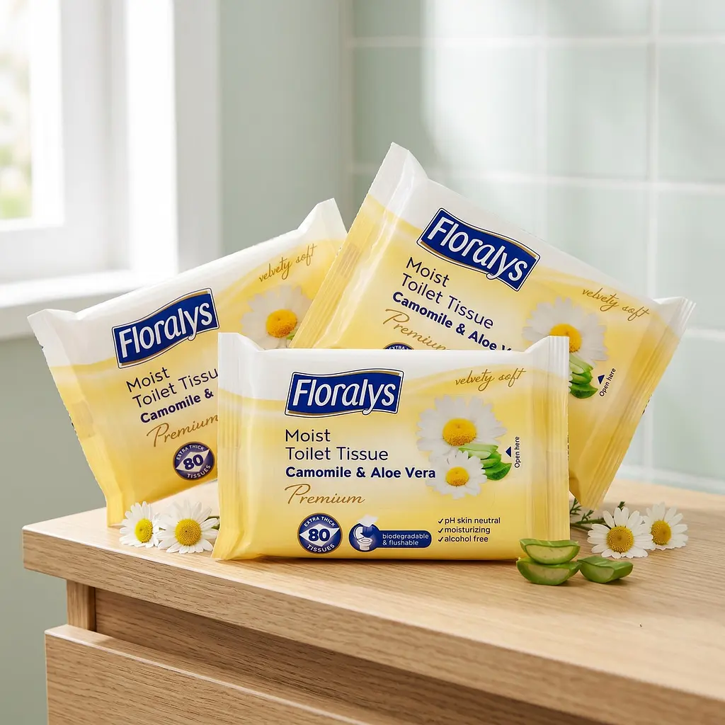 Вологий туалетний папір Floralys Premium Camomille & Aloe Vera м'який 80 шт. змивається - фото 3