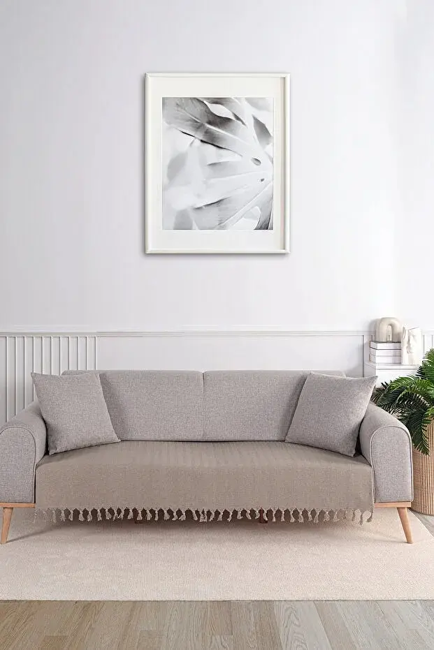 Покривало-плед з бахромою 200х230 Смужка бежевий LoveYouHome - фото 6