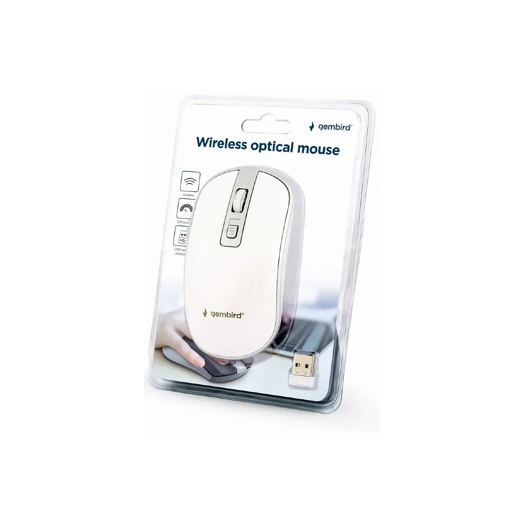 Мишка Gembird MUSW-4B-06-WS Wireless White-Silver (MUSW-4B-06-WS) - фото 2