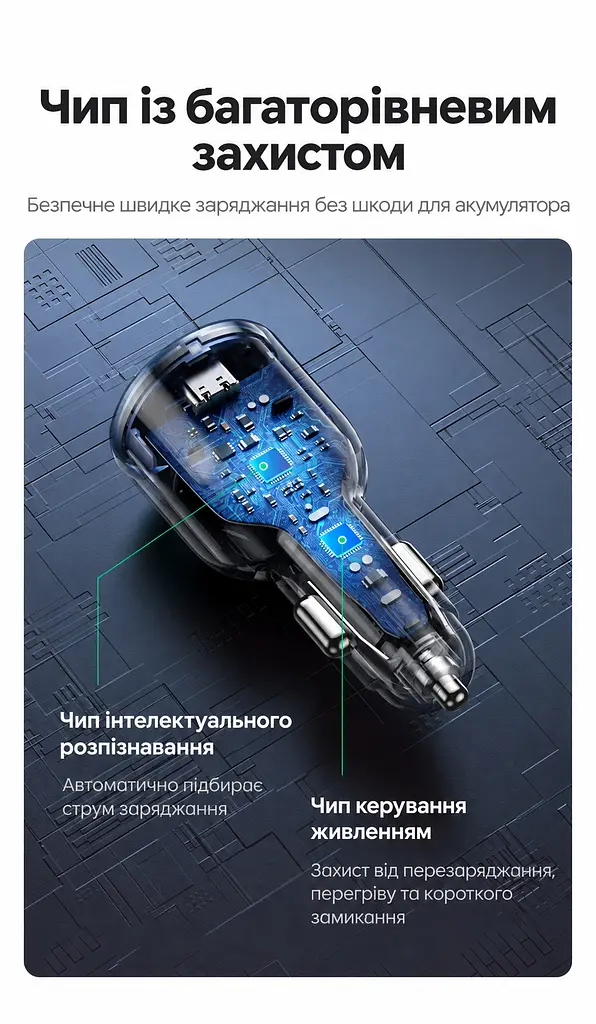 Автомобільний зарядний пристрій UGREEN EC705 2 USB-C PD + USB-A до 130 Вт USB-C1 30 Вт + USB-C2 100 Вт одночасно USB-A до 22,5 Вт (35025) - фото 9