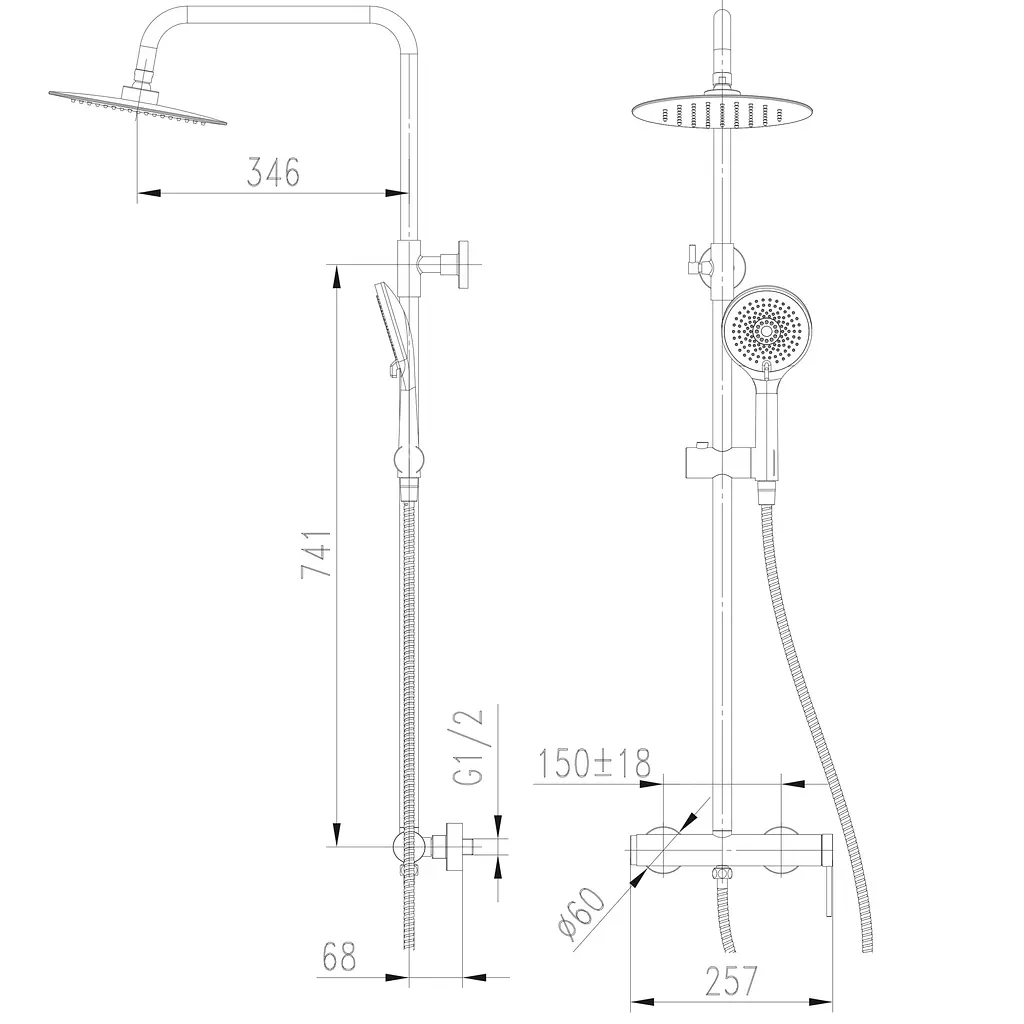 Душова система TOPAZ LOFT TLF 32702-H75-C настінна хромована з одноричажним змішувачем для ванної кімнати - фото 6