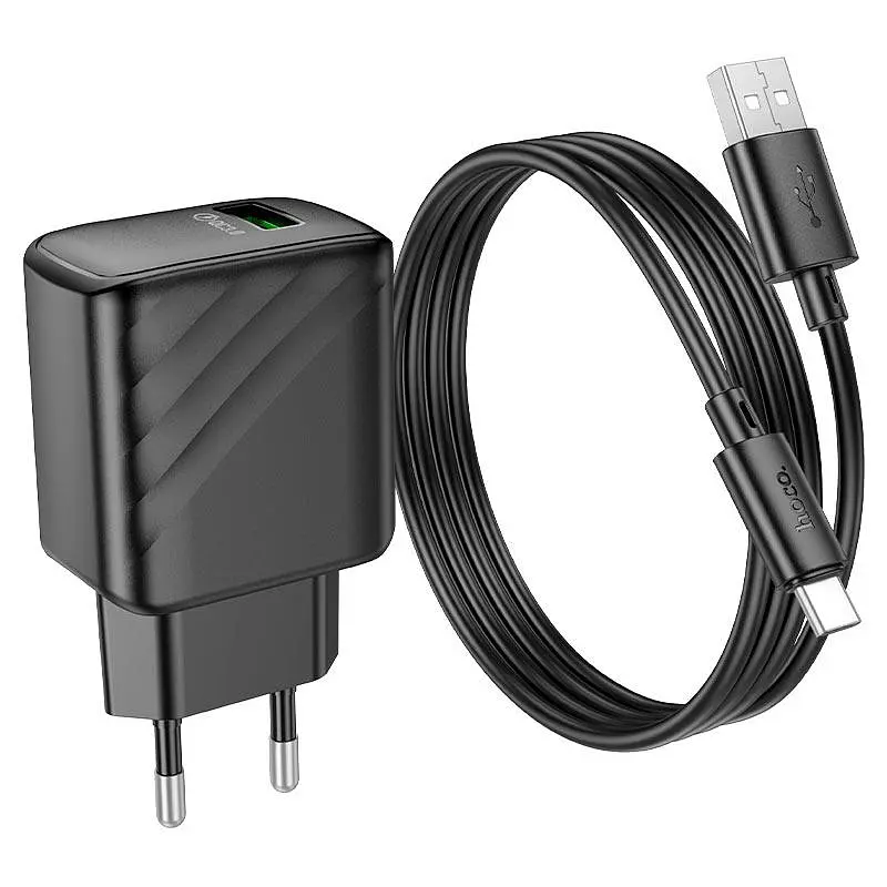 Мережевий зарядний пристрій з кабелем HOCO CS21A Rich single port QC3. 0 charger set (Type-C)(EU) чорний - фото 3