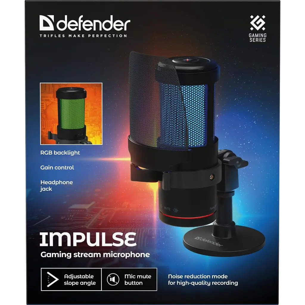 Ігровий стрім мікрофон Defender Impulse GMC 400 USB RGB 2.0 м (64240) - фото 4