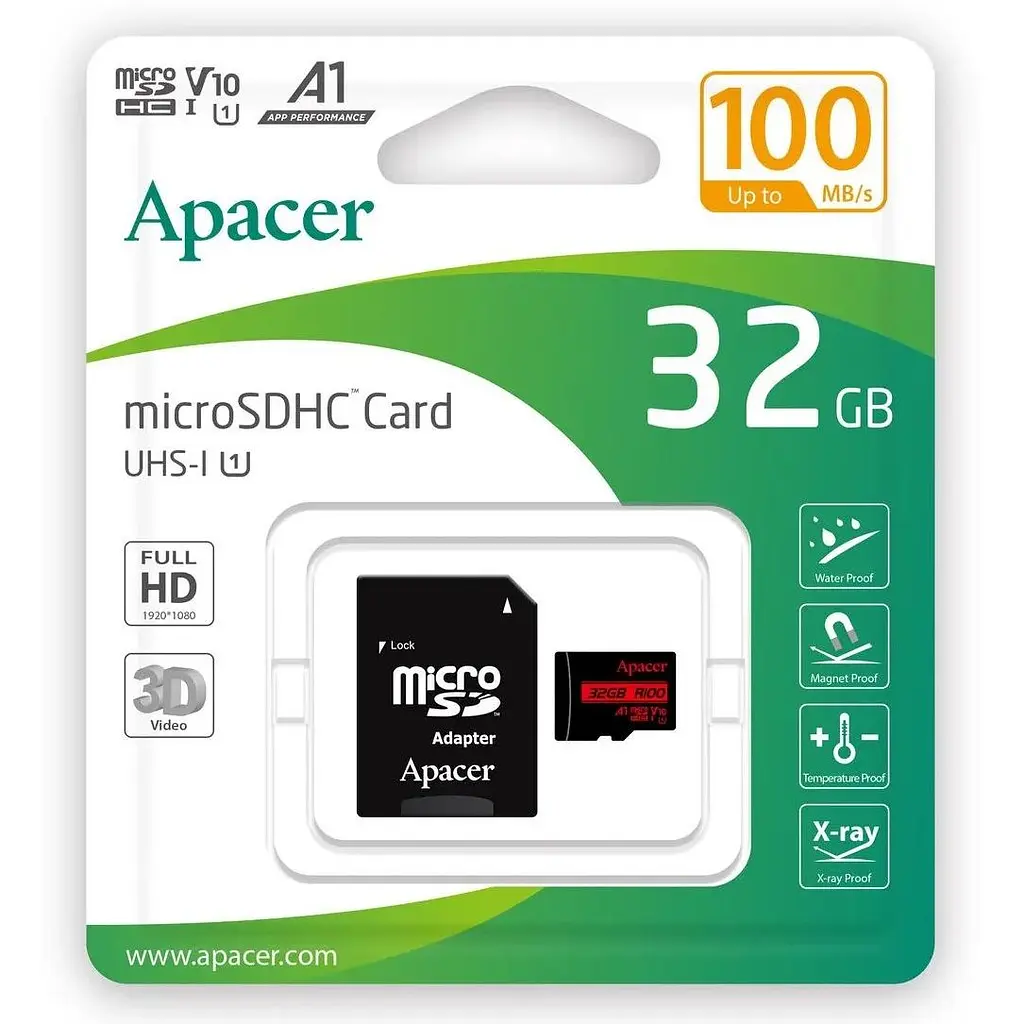 Карта пам'яті Apacer MicroSDHC 32GB class 10 UHS-I U1 V10 A1 + adapter SD (AP32GMCSH10UB-R) - фото 2