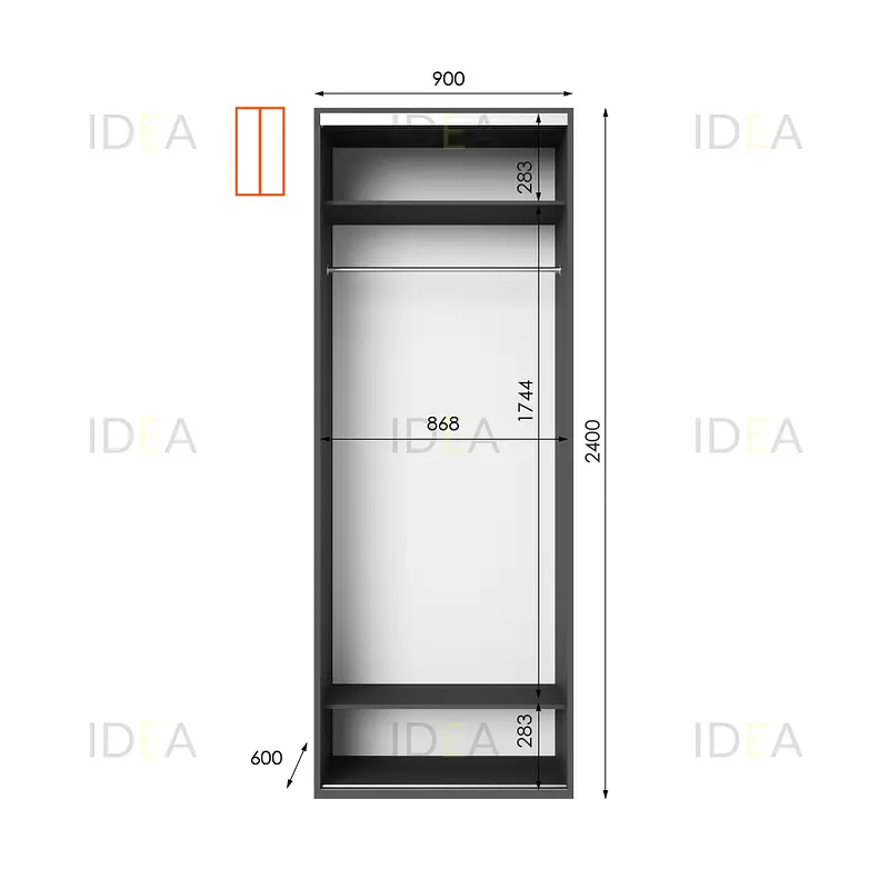 Шафа-купе Idea серія 8 90 x 60 x 240 см Антрацит Дзеркало - фото 2