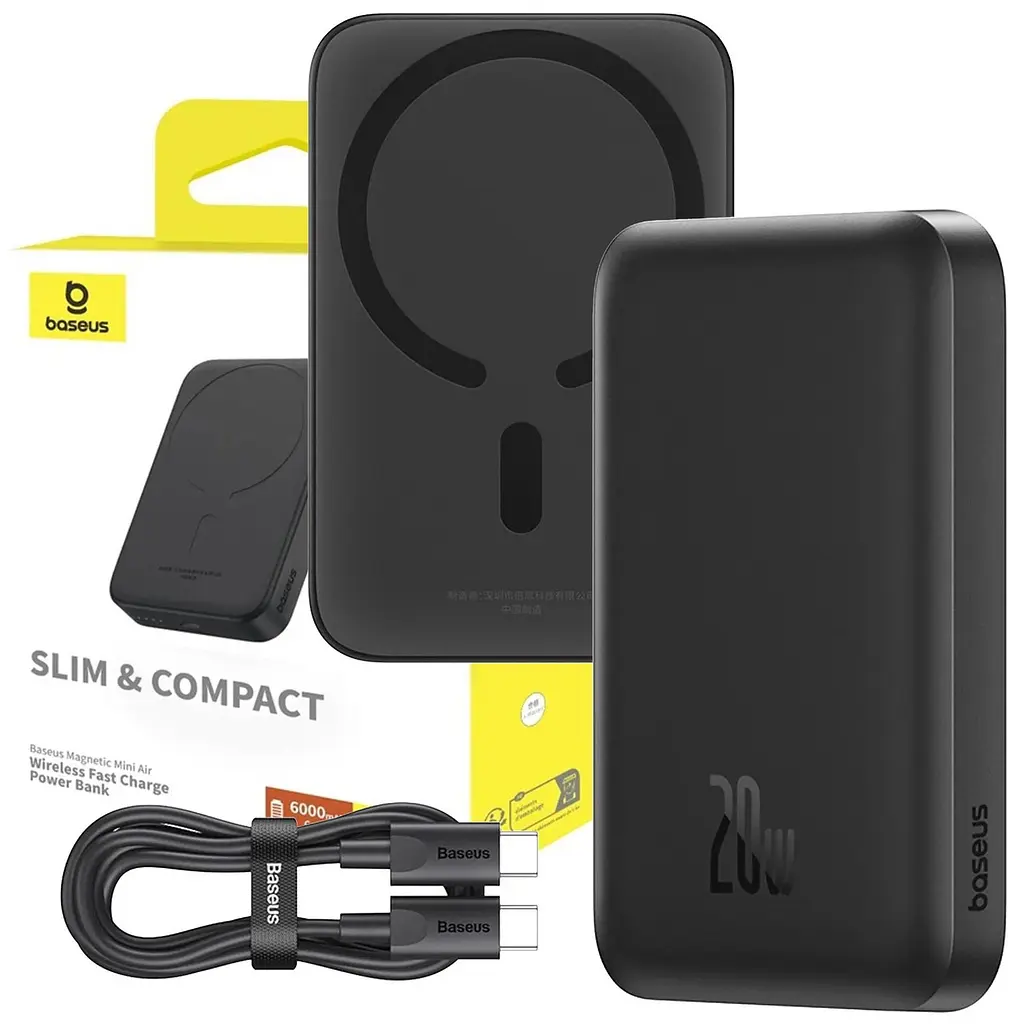 Зовнішній акумулятор Baseus Magnetic Mini Air Wireless Fast Charge Power Bank 6000mAh 20W чорний (P10059002113-00) - фото 10