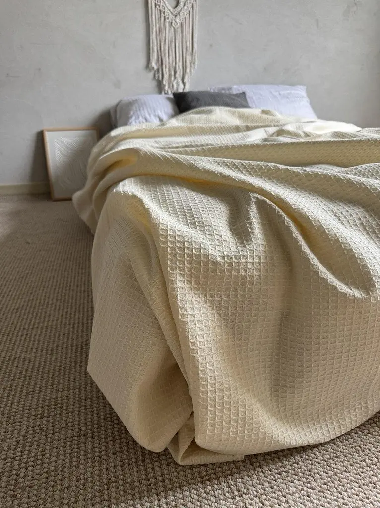 Покривало Zeintex Simple бавовняне вафельне кремове 220х240 см - фото 8