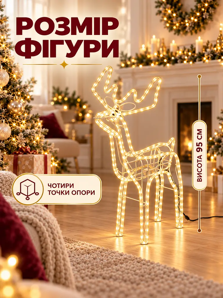 Світлодіодна фігура олень 95 см з поворотом голови для дому та вулиці теплий білий (32001551) - фото 3