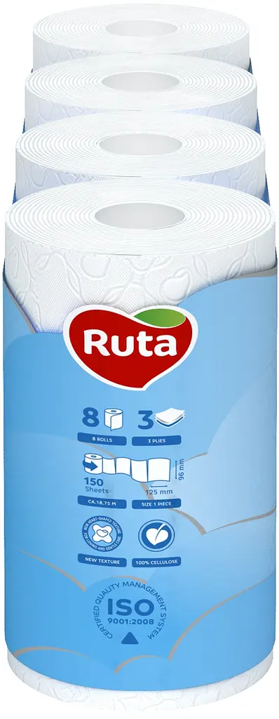 Туалетний папір Ruta Pure White, тришаровий, 8 рулонів - фото 2