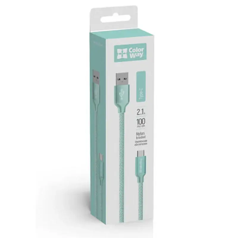 Дата кабель USB 2.0 AM to USB-C 1.0m mint ColorWay (CW-CBUC003-MT) - фото 3