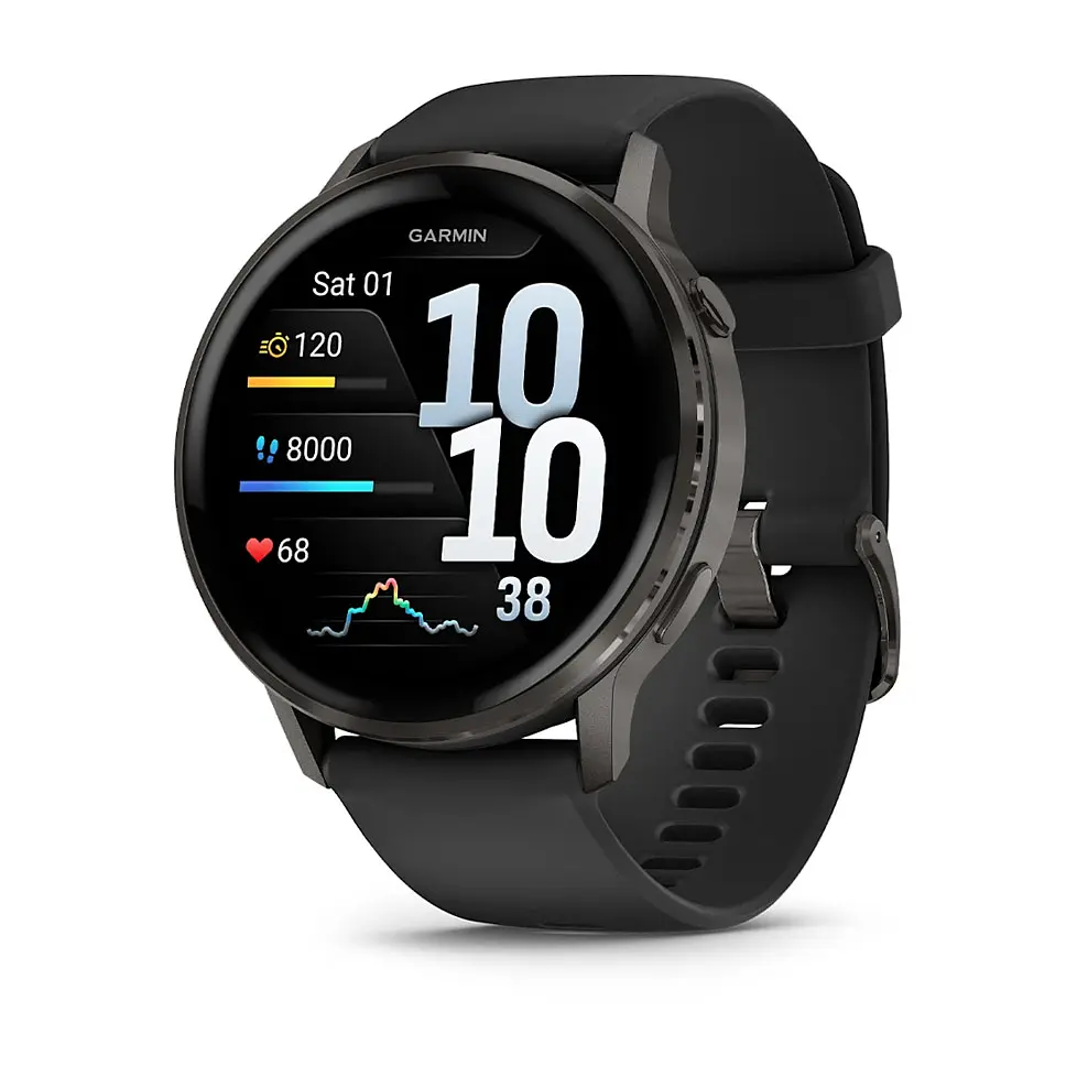 Смарт-годинник Garmin Venu 4 45 мм Slate з чорним силіконовим ремінцем