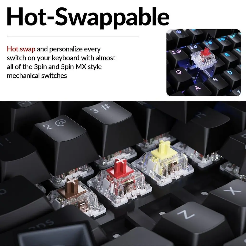 Клавиатура Keychron C3 Pro V2 87Key K pro Red USB-A QMK Hot-swap 8K EN/UKR RGB Black (C3PX-H1-UA) - фото 8