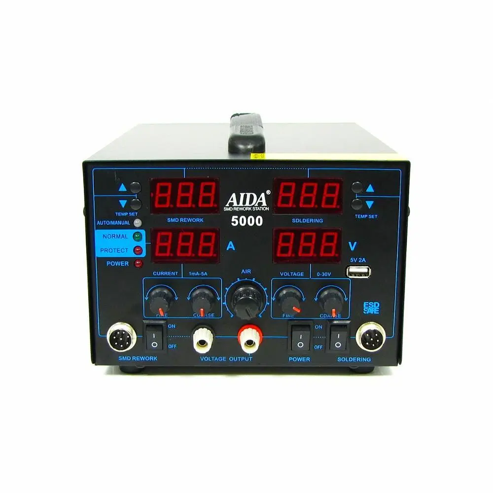 Паяльна станція Aida 5000 фен, паяльник, блок живлення 30V 5A, USB A 5V 2A, цифрова індикація - фото 2