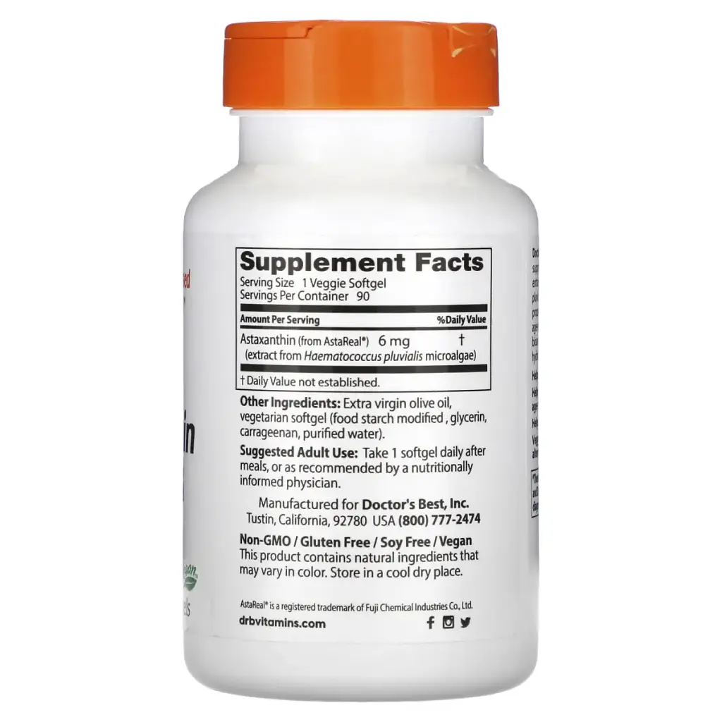 Астаксантин з AstaPure Doctor's Best Astaxanthin 6 мг 90 капсул - фото 2
