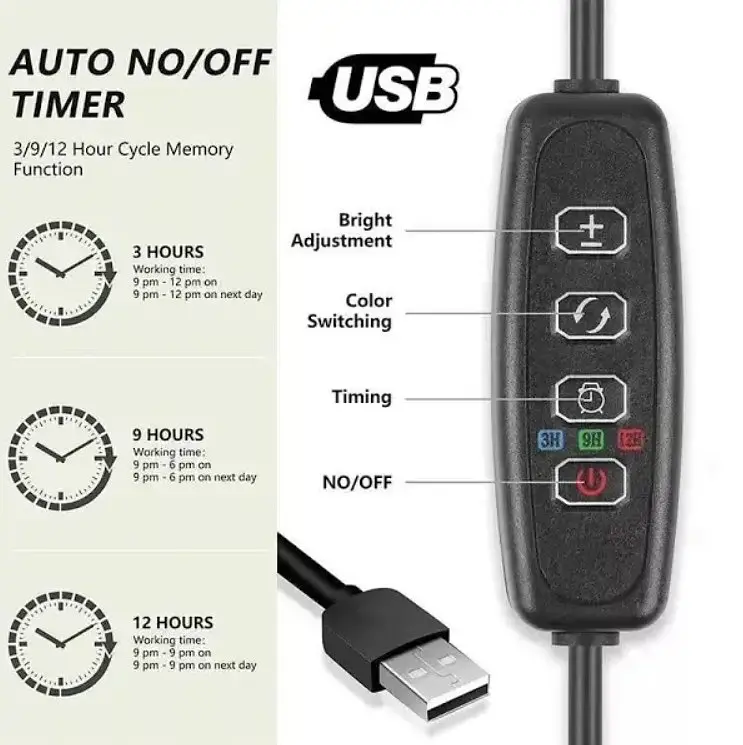 Фітолампа USB для росту рослин на 4 лампи гнучка світлодіодна LED фіто лампа повного спектру професійна 4 гілки на прищіпці світильник для кімнатних квітів орхідей розсади лед фітолампа на чотири фітосвітильника для підсвічування та регулювання яскравості - фото 6