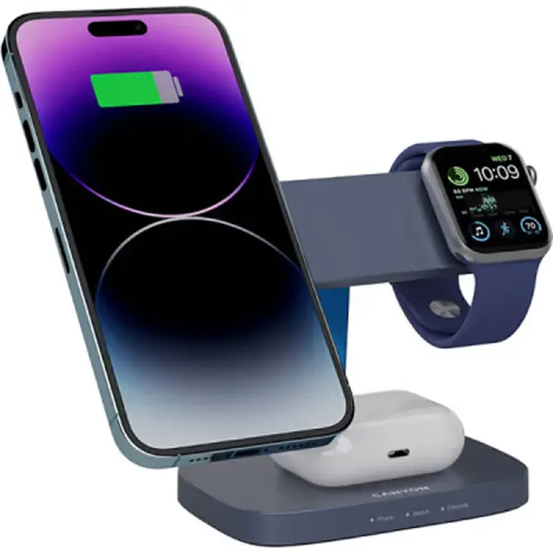 Зарядний пристрій Canyon wireless charger HEXAGON WCS-310 3in1 DarkGrey/Blue (CNS-WCS310DGBL) - фото 7