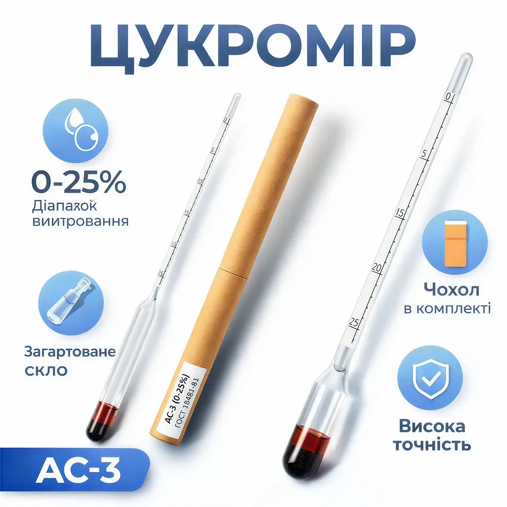 Ареометр для цукру АС-3 0-25%, 28 см. ДСТУ - фото 2