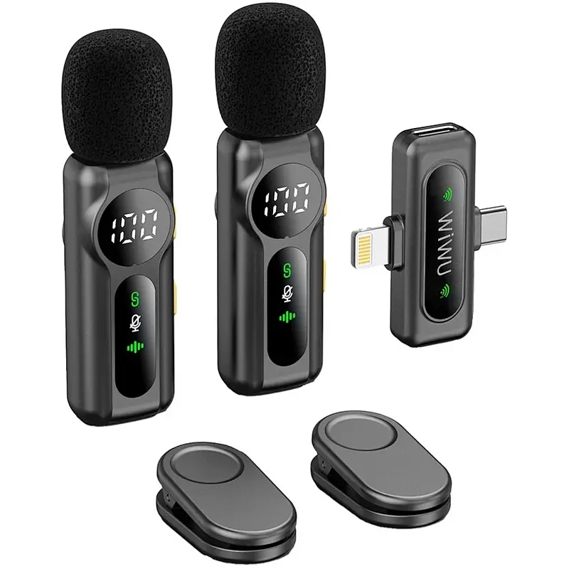 Петличний бездротовий мікрофон WM007 Dual-mic (Lightning/Type-C) Black Wiwu teh0029567