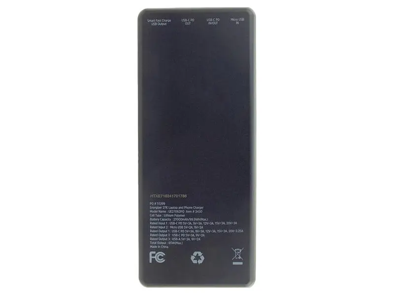 Зовнішній акумулятор (Power Bank) Energizer Li-pol 27000mAh 65W Black (UE27062PQ) - фото 5