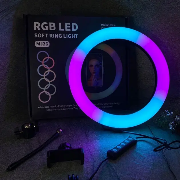 Селфи-лампа LED кольцевая 26 см Voltronic MJ26 RGB + штатив - фото 8