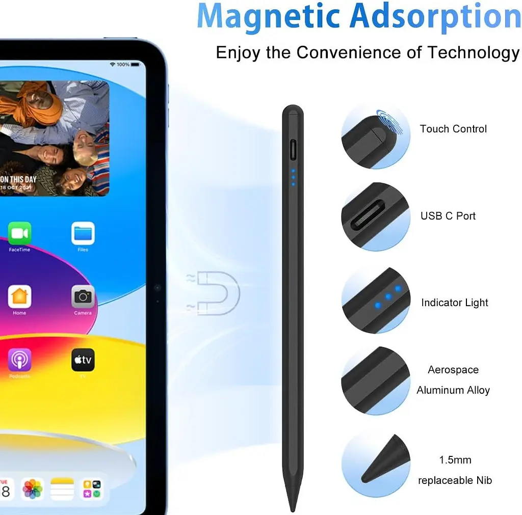Стилус для iPad 2018–2025 з магнітним кріпленням та швидкою зарядкою - фото 5