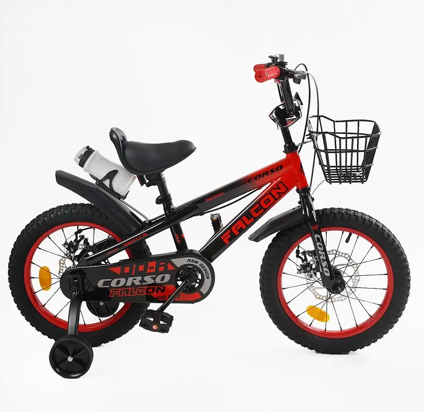 Велосипед 2-х колёсный Corso Falcon 16" FL-16360 стальная рама, дисковые тормоза, доп. колёса, звонок, корзина, собран на 85%, в коробке - фото 7