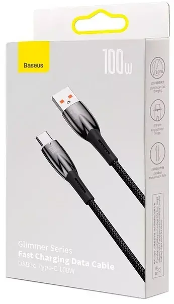 Кабель Baseus Glimmer Series Fast Charging Cable USB to Type-C 100W 2m CADH000501 Black - фото 7