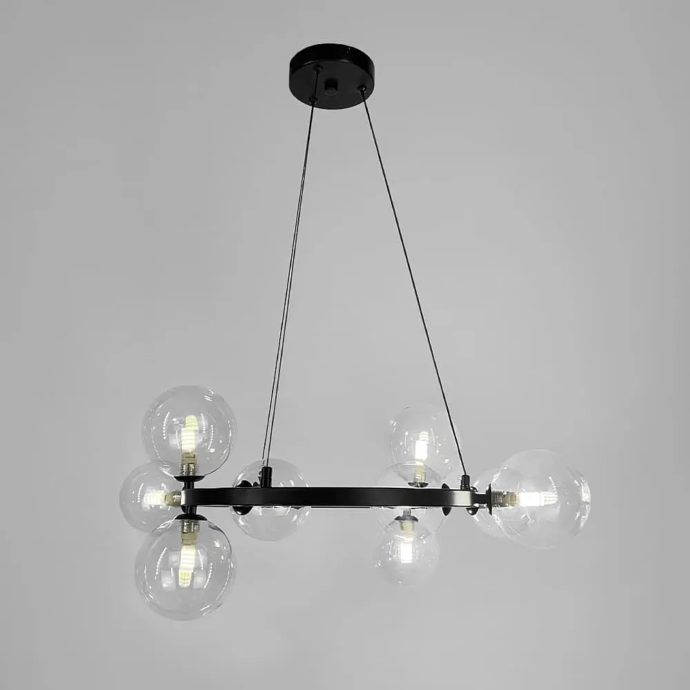 Кольцевая черная люстра с 9 прозрачными плафонами Ø 60 см Line F | Ст. BM62/9 BK+CL - фото 5