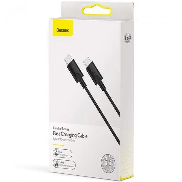 Кабель Baseus Xiaobai Cable Type-C to Type-C 5A 100W 1.5m CATSW-D01 Black - фото 2