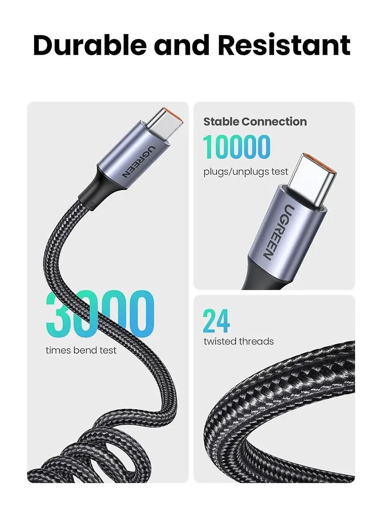 Кабель UGREEN US554 USB to Type-C PD QC 4.0/3.0 100W/6A for Huawei P60/ Mate 60 Pro and Xiaomi Supercharge 2M Space Gray - фото 9
