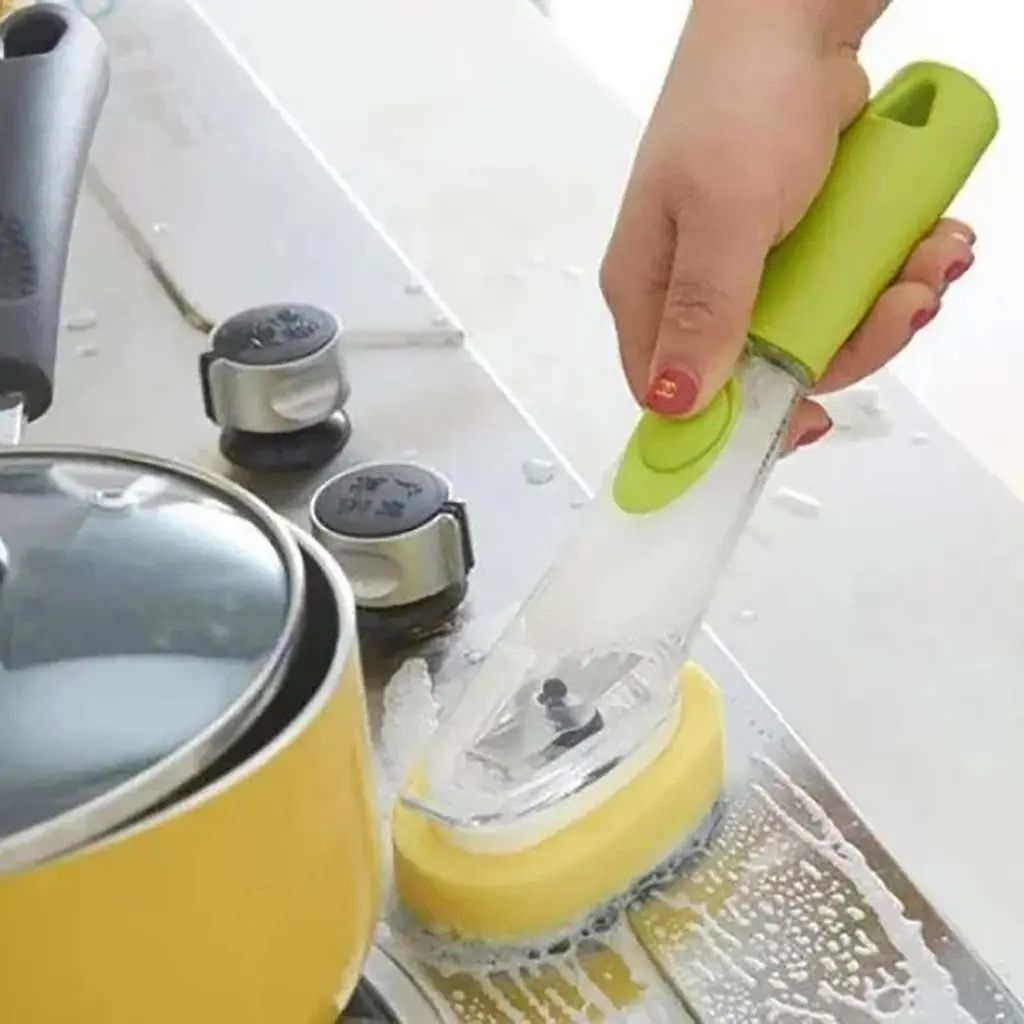 Щітка для миття посуду Rise-UP AUTOMATIC LIQUID CLEANING BRUSH із дозатором та насадками багатофункціональна, Kitchen Master Зелений 85889 - фото 4