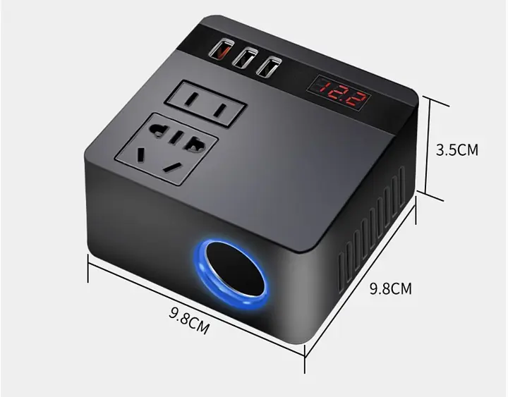 Автомобильный инвертор-преобразователь AC/DC с 12В/24В на 220В/120W + LCD (экран) 3хUSB - фото 3