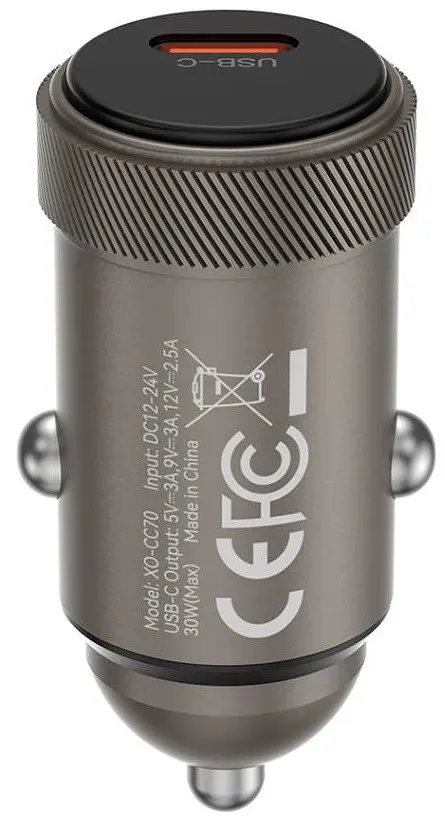 Автомобільне зарядне пристрій XO CC70 single USB-C QC&PD3.0 30W 3A Чорний - фото 2
